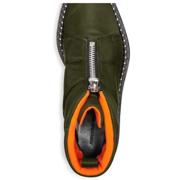 Olive Green Ankle Boots with Studded Sole - Picture 3 of 7